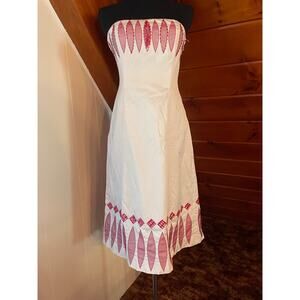 Coast Hand Beaded Cotton Blend White Strapless Tube Dress sz 8